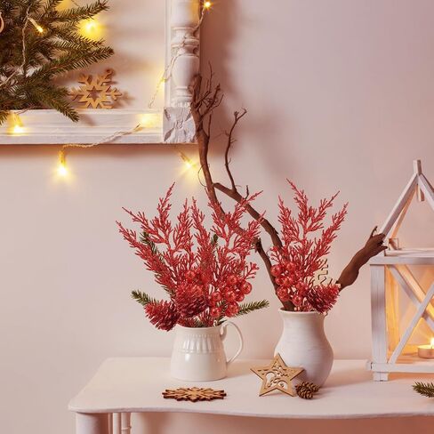 Winlyn 12 Pcs Christmas Artificial Pine Branches Teal Glitter Pine Needles with Pinecone and Berries Christmas Floral Picks 14.2" for Teal Christmas Tree Seasonal Wreath Swag Holiday Arrangement in Saudi Arabia