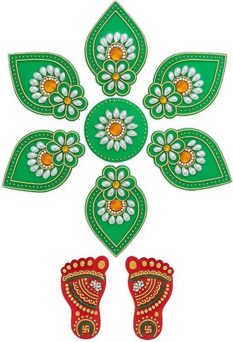 Handmade Premium Red Acrylic Diwali Rangoli Floor Decorations Table Decoration Studded Stones Sequins Traditional Festive Home Door Déco | Diwali Gift Idea 8 x 8 Inch in Kuwait