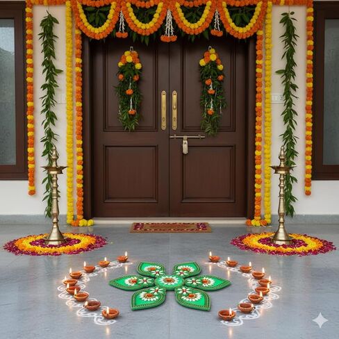 Handmade Premium Red Acrylic Diwali Rangoli Floor Decorations Table Decoration Studded Stones Sequins Traditional Festive Home Door Déco | Diwali Gift Idea 8 x 8 Inch in Kuwait