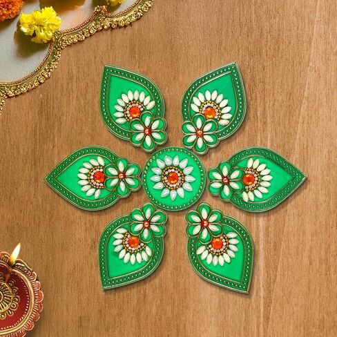 Handmade Premium Red Acrylic Diwali Rangoli Floor Decorations Table Decoration Studded Stones Sequins Traditional Festive Home Door Déco | Diwali Gift Idea 8 x 8 Inch in Kuwait