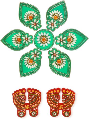 Handmade Premium Red Acrylic Diwali Rangoli Floor Decorations Table Decoration Studded Stones Sequins Traditional Festive Home Door Déco | Diwali Gift Idea 8 x 8 Inch in Kuwait