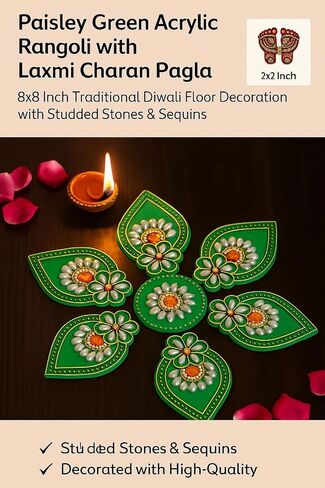 Handmade Premium Red Acrylic Diwali Rangoli Floor Decorations Table Decoration Studded Stones Sequins Traditional Festive Home Door Déco | Diwali Gift Idea 8 x 8 Inch in Kuwait