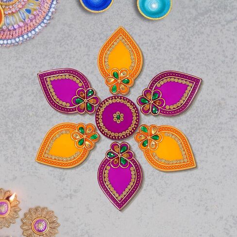 Handmade Premium Red Acrylic Diwali Rangoli Floor Decorations Table Decoration Studded Stones Sequins Traditional Festive Home Door Déco | Diwali Gift Idea 8 x 8 Inch in Kuwait
