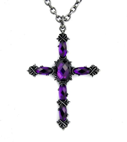 The Gothic King Of The Universe Purple Stone Vampire Cross Necklace Dark Elegant Pendant in Saudi Arabia