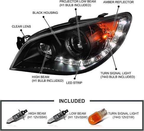 SPEC-D TUNING Black Projector Headlights w/LED Strip Compatible with 2006-2007 Subaru Impreza WRX, Left + Right Pair Headlamps Assembly in Saudi Arabia