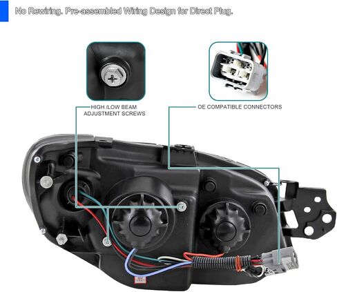 SPEC-D TUNING Black Projector Headlights w/LED Strip Compatible with 2006-2007 Subaru Impreza WRX, Left + Right Pair Headlamps Assembly in Saudi Arabia