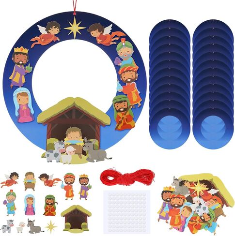 Qilery 24 Sets 10.63 Inch Christmas Names of Jesus Wreath Craft Kit DIY Christmas Nativity Wreath Religious Christmas Crafts for Kids Art Crafts Holiday Classroom Home Activities in Saudi Arabia