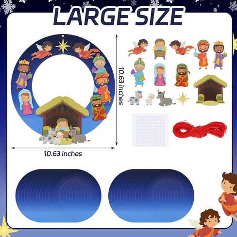 Qilery 24 Sets 10.63 Inch Christmas Names of Jesus Wreath Craft Kit DIY Christmas Nativity Wreath Religious Christmas Crafts for Kids Art Crafts Holiday Classroom Home Activities in Saudi Arabia