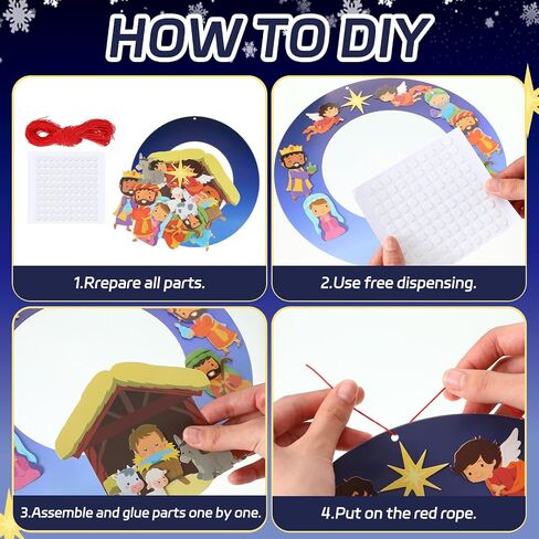 Qilery 24 Sets 10.63 Inch Christmas Names of Jesus Wreath Craft Kit DIY Christmas Nativity Wreath Religious Christmas Crafts for Kids Art Crafts Holiday Classroom Home Activities in Saudi Arabia