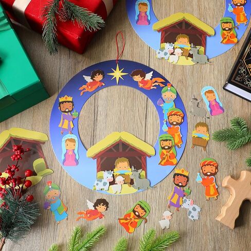 Qilery 24 Sets 10.63 Inch Christmas Names of Jesus Wreath Craft Kit DIY Christmas Nativity Wreath Religious Christmas Crafts for Kids Art Crafts Holiday Classroom Home Activities in Saudi Arabia