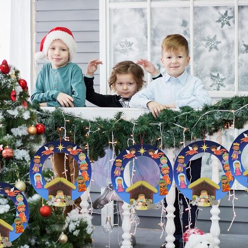 Qilery 24 Sets 10.63 Inch Christmas Names of Jesus Wreath Craft Kit DIY Christmas Nativity Wreath Religious Christmas Crafts for Kids Art Crafts Holiday Classroom Home Activities in Saudi Arabia