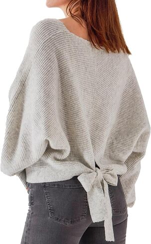 Simple&Opulence Women's Open Back Sweater with Bow Tie Long Sleeve V Neck Backless Drop Shoulder Knit Pullover Sweaters S-XL in Saudi Arabia