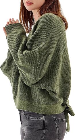 Simple&Opulence Women's Open Back Sweater with Bow Tie Long Sleeve V Neck Backless Drop Shoulder Knit Pullover Sweaters S-XL in Saudi Arabia