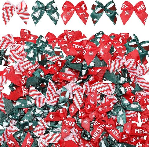 Syhood 150 Pcs Christmas Mini Bow Tiny Twist Tie Bow Handmade Craft Ribbon Bow Hair Small Bow Holiday Bow Craft Supply for DIY Sewing Party Decor (Red and Green,Patterned) in Saudi Arabia