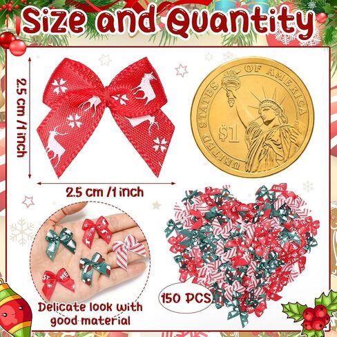 Syhood 150 Pcs Christmas Mini Bow Tiny Twist Tie Bow Handmade Craft Ribbon Bow Hair Small Bow Holiday Bow Craft Supply for DIY Sewing Party Decor (Red and Green,Patterned) in Saudi Arabia