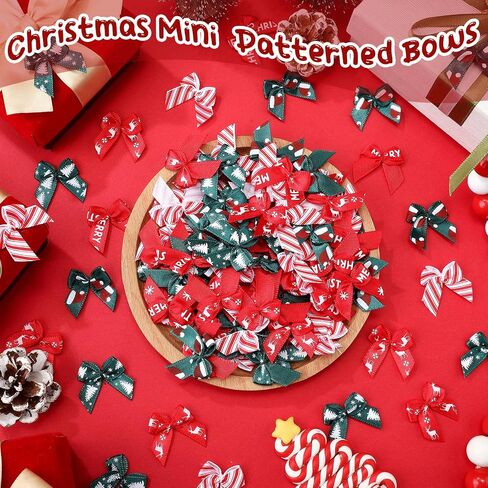 Syhood 150 Pcs Christmas Mini Bow Tiny Twist Tie Bow Handmade Craft Ribbon Bow Hair Small Bow Holiday Bow Craft Supply for DIY Sewing Party Decor (Red and Green,Patterned) in Saudi Arabia