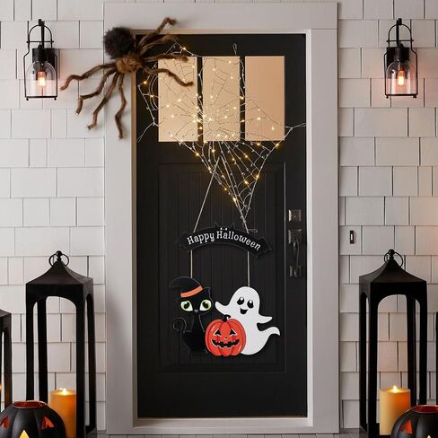 Halloween Door Hanging Decoration - Ghost Pumpkin Black Cat Hanging Sign for Front Door, Wall, Indoor Outdoor Party Home Decor Supplies in Saudi Arabia