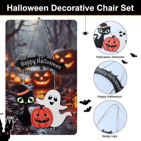 Halloween Door Hanging Decoration - Ghost Pumpkin Black Cat Hanging Sign for Front Door, Wall, Indoor Outdoor Party Home Decor Supplies in Saudi Arabia