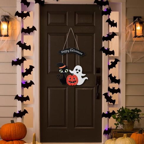 Halloween Door Hanging Decoration - Ghost Pumpkin Black Cat Hanging Sign for Front Door, Wall, Indoor Outdoor Party Home Decor Supplies in Saudi Arabia