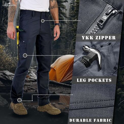 Men's Work Pants Ripstop Water Repellent MultiCargo Stretch Flex Carpenter Construction Workwear Utility in Saudi Arabia