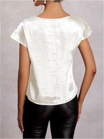 Women's Crew Neck Dolman Short Sleeve Satin Blouse Elegant Party Shirts in Kuwait