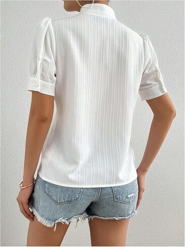 Floerns Women's Floral Embroidery Button Down Shirts Puff Sleeve Dressy Casual Blouse Top in Saudi Arabia