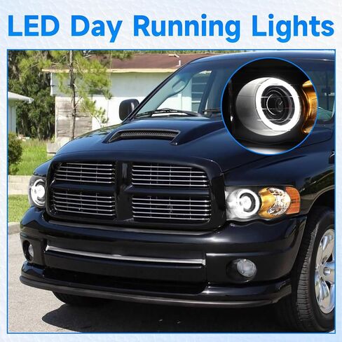استبدال مجموعات المصابيح الأمامية LED الأكثر سطوعًا بنسبة 500% من ELH لـ 02-05 دودج رام 1500 و2003-2005 2500/3500 مع مصباح أمامي لجهاز عرض LED DRL، غطاء أسود عاكس شفاف in Kuwait