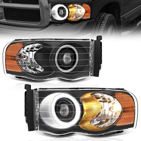 استبدال مجموعات المصابيح الأمامية LED الأكثر سطوعًا بنسبة 500% من ELH لـ 02-05 دودج رام 1500 و2003-2005 2500/3500 مع مصباح أمامي لجهاز عرض LED DRL، غطاء أسود عاكس شفاف in Kuwait