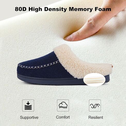 LongBay Women's Moccasin Slippers Faux Wool Felt Slip-On Bedroom Clog Comfy Memory Foam Indoor Outdoor House Shoes with Fuzzy Collar Burgundy 7-8 in Kuwait