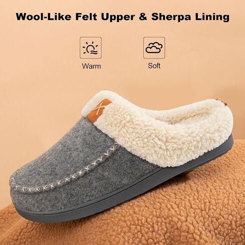 LongBay Women's Moccasin Slippers Faux Wool Felt Slip-On Bedroom Clog Comfy Memory Foam Indoor Outdoor House Shoes with Fuzzy Collar Burgundy 7-8 in Saudi Arabia