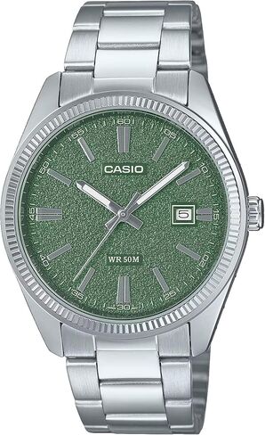 Casio MTP1302DA-3AV Men's Vintage Classic Stainless Steel Matte Green Dial Date Analog Watch in Saudi Arabia