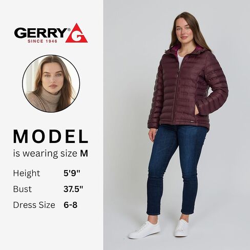 سترة منتفخة للنساء من Gerry قابلة للتعبئة مع غطاء للرأس - معطف منتفخ للنساء خفيف الوزن ودافئ للسفر بسحاب كامل ومبطن لفصل الشتاء in Kuwait