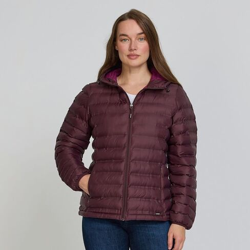 سترة منتفخة للنساء من Gerry قابلة للتعبئة مع غطاء للرأس - معطف منتفخ للنساء خفيف الوزن ودافئ للسفر بسحاب كامل ومبطن لفصل الشتاء in Kuwait