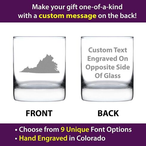 Virginia State Outline Whiskey Rocks Glass - State Themed Drinking Decor and Gifts for Virginian Women & Men - 10.25 Oz Whisky Tumbler Glasses in Saudi Arabia