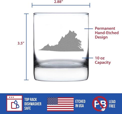 Virginia State Outline Whiskey Rocks Glass - State Themed Drinking Decor and Gifts for Virginian Women & Men - 10.25 Oz Whisky Tumbler Glasses in Saudi Arabia