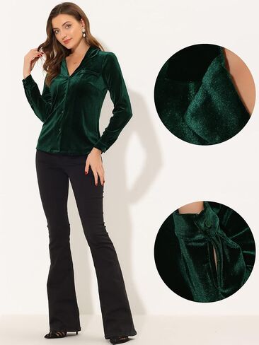 Allegra K Velvet Blouse for Women's Collared Long Sleeve Halloween Button Down Shirt Top in Saudi Arabia