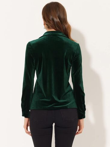 Allegra K Velvet Blouse for Women's Collared Long Sleeve Halloween Button Down Shirt Top in Saudi Arabia