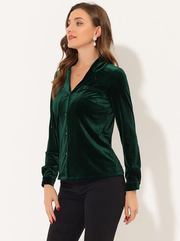 Allegra K Velvet Blouse for Women's Collared Long Sleeve Halloween Button Down Shirt Top in Saudi Arabia