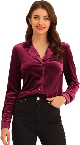 Allegra K Velvet Blouse for Women's Collared Long Sleeve Halloween Button Down Shirt Top in Saudi Arabia