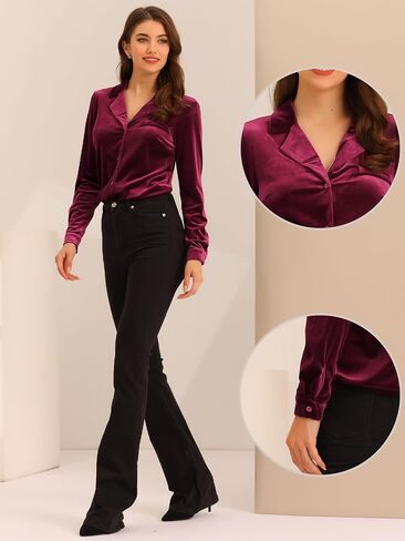 Allegra K Velvet Blouse for Women's Collared Long Sleeve Halloween Button Down Shirt Top in Saudi Arabia