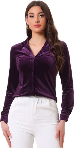 Allegra K Velvet Blouse for Women's Collared Long Sleeve Halloween Button Down Shirt Top in Saudi Arabia