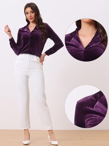 Allegra K Velvet Blouse for Women's Collared Long Sleeve Halloween Button Down Shirt Top in Saudi Arabia