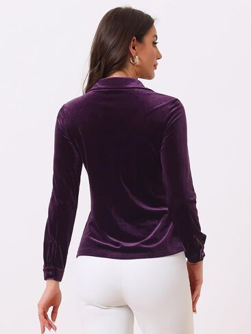 Allegra K Velvet Blouse for Women's Collared Long Sleeve Halloween Button Down Shirt Top in Saudi Arabia