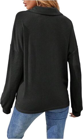 SweatyRocks Women's Collar Long Sleeve Tops Casual Loose Half Button Shirts Fall Trendy Outfits in Saudi Arabia