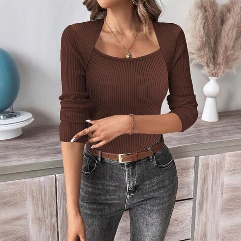 Sweaters for Women Fall Trendy Long Sleeve Shirts Casual Slim Fit Knit Pullover Sweater Top in Saudi Arabia