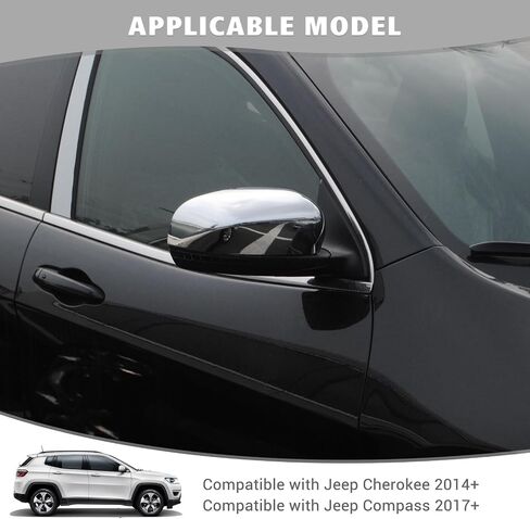 Jimen متوافق مع Jeep Cherokee 2014-2023 / Jeep Compass 2017-2023، غطاء مرآة الرؤية الخلفية للباب الجانبي (أسود) in Saudi Arabia