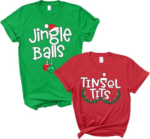 Jingle Balls Tinsel Tits زوجين مضحك مطابقة تي شيرت عيد الميلاد، عاشق مطابقة القمصان، حفلة عيد الميلاد، ملابس YEP، هدية عشية عيد الميلاد لحبيبك، الزوج، الزوجة، أفراد الأسرة أو صديق in Saudi Arabia