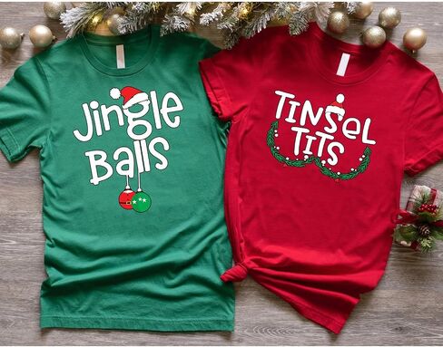 Jingle Balls Tinsel Tits زوجين مضحك مطابقة تي شيرت عيد الميلاد، عاشق مطابقة القمصان، حفلة عيد الميلاد، ملابس YEP، هدية عشية عيد الميلاد لحبيبك، الزوج، الزوجة، أفراد الأسرة أو صديق in Saudi Arabia