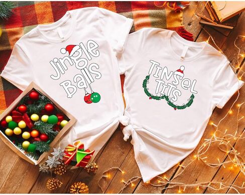 Jingle Balls Tinsel Tits زوجين مضحك مطابقة تي شيرت عيد الميلاد، عاشق مطابقة القمصان، حفلة عيد الميلاد، ملابس YEP، هدية عشية عيد الميلاد لحبيبك، الزوج، الزوجة، أفراد الأسرة أو صديق in Saudi Arabia