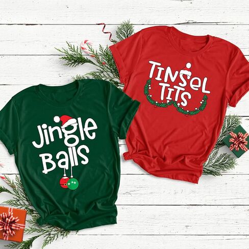 Jingle Balls Tinsel Tits زوجين مضحك مطابقة تي شيرت عيد الميلاد، عاشق مطابقة القمصان، حفلة عيد الميلاد، ملابس YEP، هدية عشية عيد الميلاد لحبيبك، الزوج، الزوجة، أفراد الأسرة أو صديق in Saudi Arabia